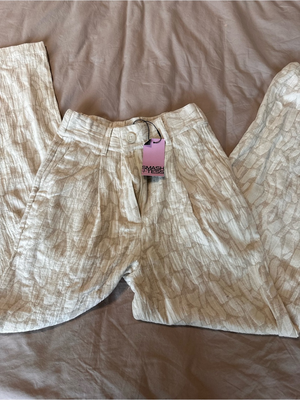 NWT | Smash + Tess Cream Textured Linen-Blend Pants